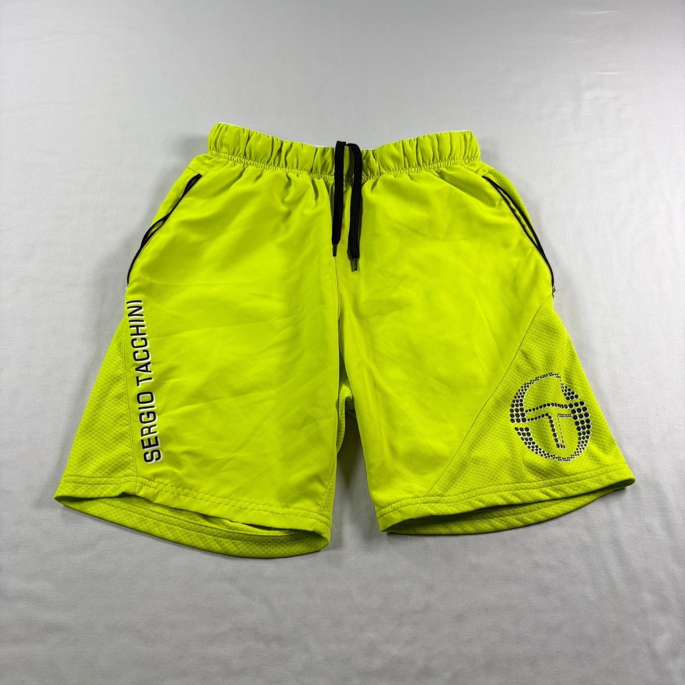 Sergio Tacchini Shorts Mens Medium Neon Yellow Athletic Stretch Gym Performance
